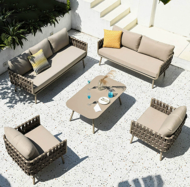 Sense Outdoor Sofa, 3-seater, natural / taupe Lounge Garden Furniture Set Poly Rattan, Dining Set, Outdoor Sofa, Armchair & Table