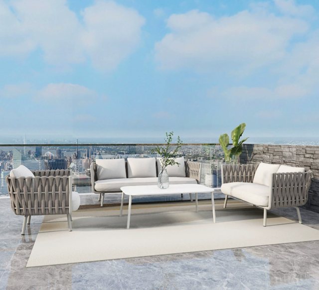 Sense Outdoor Sofa, 3-seater, natural / taupe Lounge Garden Furniture Set Poly Rattan, Dining Set, Outdoor Sofa, Armchair & Table