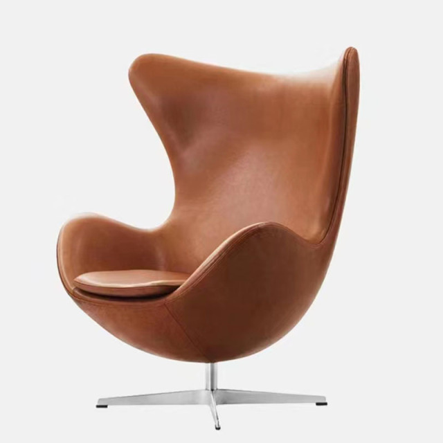 Custom Egg Chair - Modern Art Leisure Swivel Chair, Luxury Genuine Leather Accent Chair for Lounge & Rest Area
