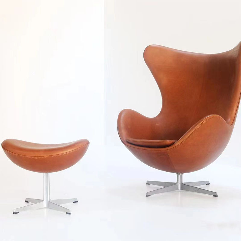 Custom Egg Chair - Modern Art Leisure Swivel Chair, Luxury Genuine Leather Accent Chair for Lounge & Rest Area