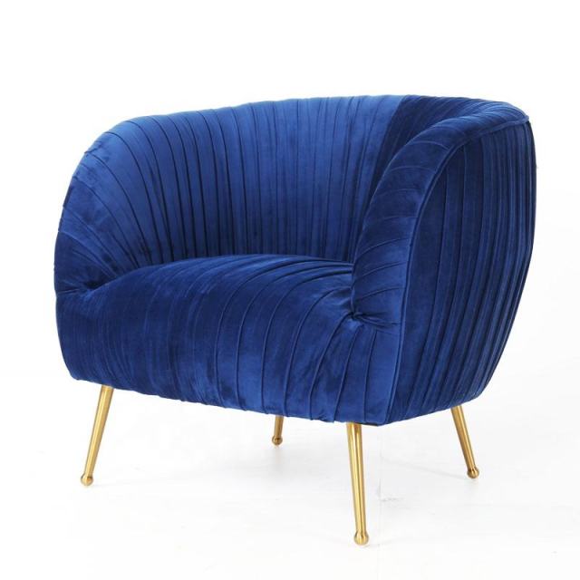 Modern Leisure Single Fabric Sofa Chair / American Minimalist Velvet Accent Chair / Light Luxury Metal Leg Armchair
