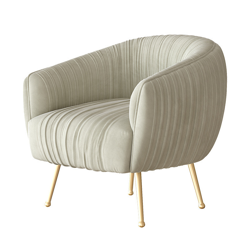Modern Leisure Single Fabric Sofa Chair / American Minimalist Velvet Accent Chair / Light Luxury Metal Leg Armchair