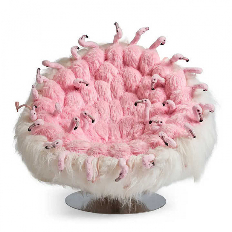 Creative Armchair Aesthetic Flamingo Lounge Seating Decorative Velvet Soft Single Accent Couch Art Floor Settee Chairs