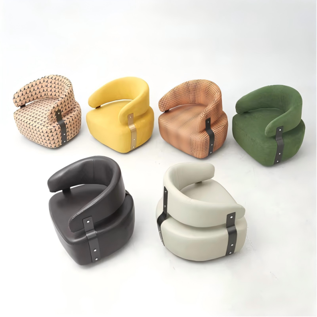 Curved backrest leather leisure chair,  accent chair, pine wood frame lounge chair, high-resilience foam leather chair, modern leather upholstery chair