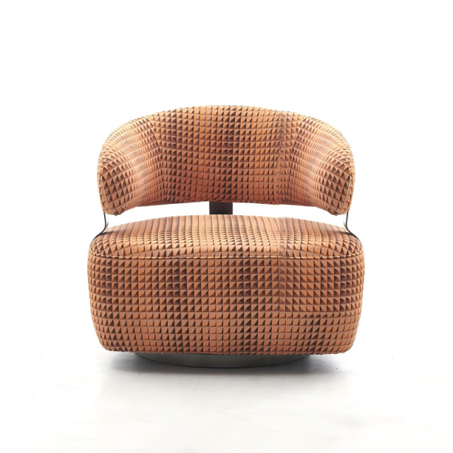 Curved backrest leather leisure chair,  accent chair, pine wood frame lounge chair, high-resilience foam leather chair, modern leather upholstery chair