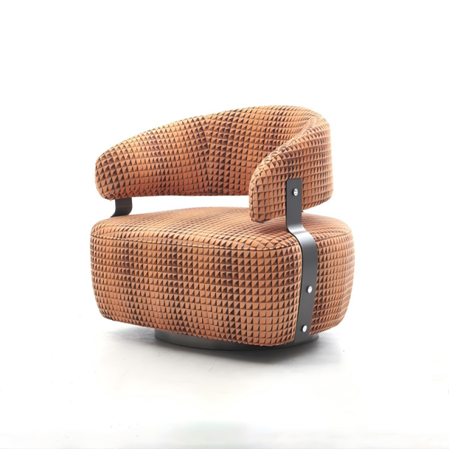 Curved backrest leather leisure chair,  accent chair, pine wood frame lounge chair, high-resilience foam leather chair, modern leather upholstery chair