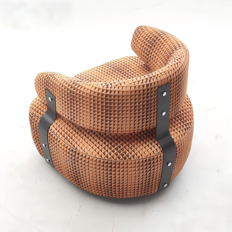 Curved backrest leather leisure chair,  accent chair, pine wood frame lounge chair, high-resilience foam leather chair, modern leather upholstery chair