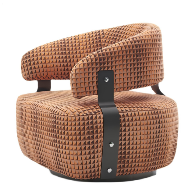 Curved backrest leather leisure chair,  accent chair, pine wood frame lounge chair, high-resilience foam leather chair, modern leather upholstery chair