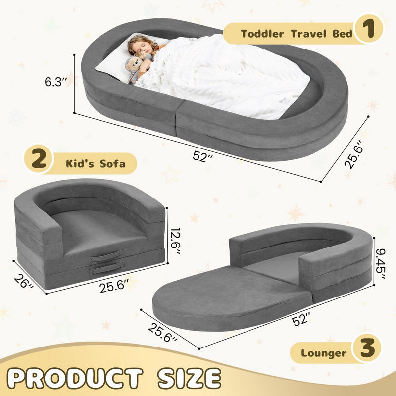 Wholesale Portable Kids Travel Bed, 3-in-1 Foldable Foam Sofa Bed for Toddlers, With Storage Bag for Drop Shipping