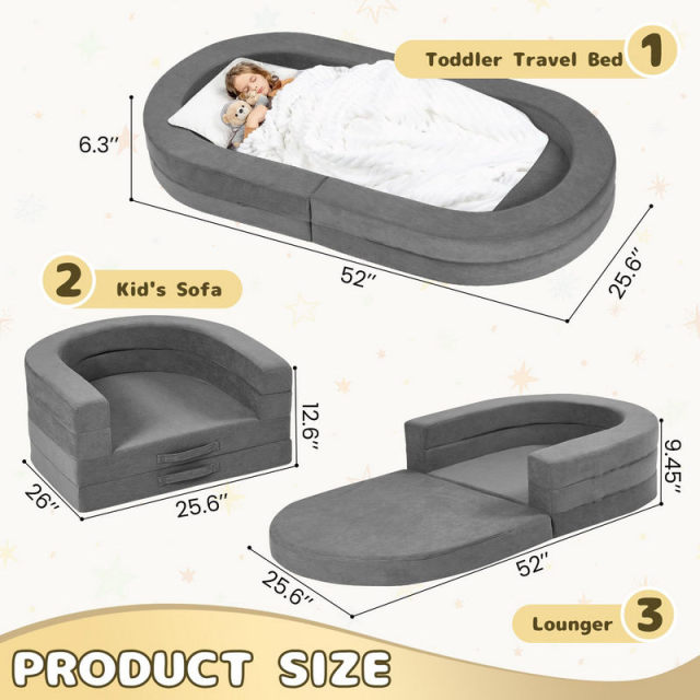 Wholesale Portable Kids Travel Bed, 3-in-1 Foldable Foam Sofa Bed for Toddlers, With Storage Bag for Drop Shipping