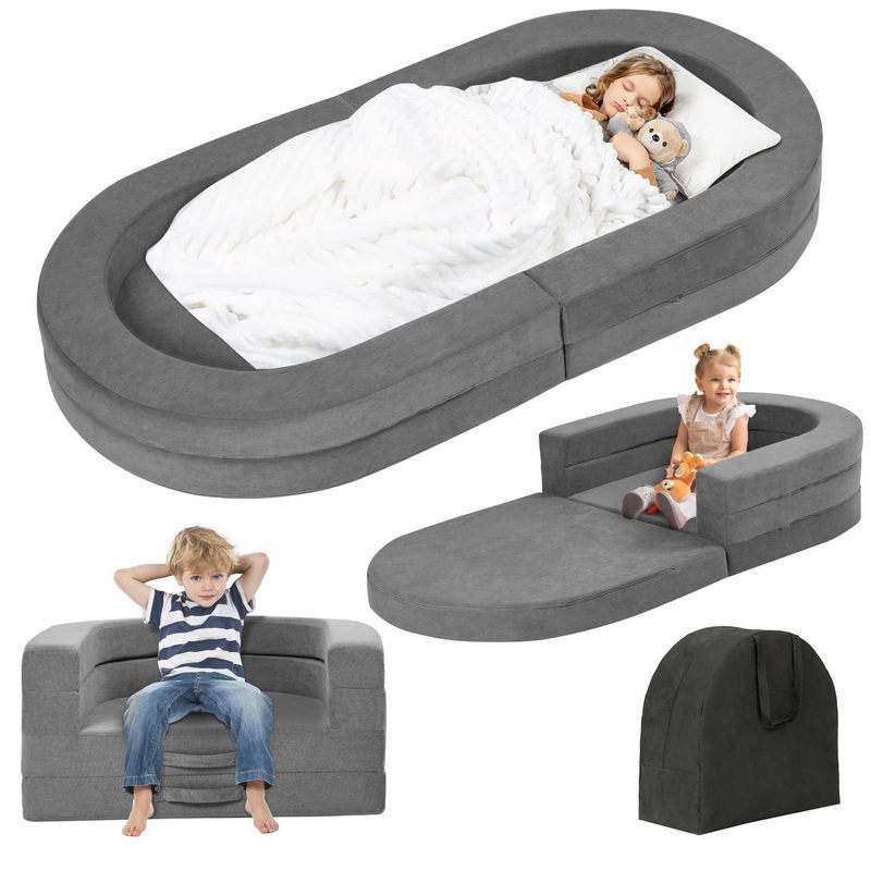 Wholesale Portable Kids Travel Bed, 3-in-1 Foldable Foam Sofa Bed for Toddlers, With Storage Bag for Drop Shipping