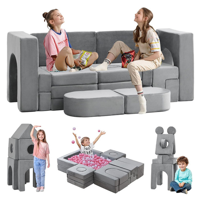 Factory Direct Custom 22-Piece Kids Modular Foam Play Couch, OEM Modular Building Block Sofa for Toddlers
