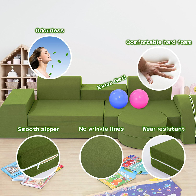 Factory Direct Custom Convertible Kids Play Couch, OEM Modular Foam Building Block Sofa for Toddlers