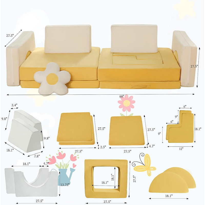 Factory Direct Multi-piece Kids Modular Building Block Sofa, Multi-purpose Educational Play Couch for Boys Girls, OEM Custom Home Foam Playset