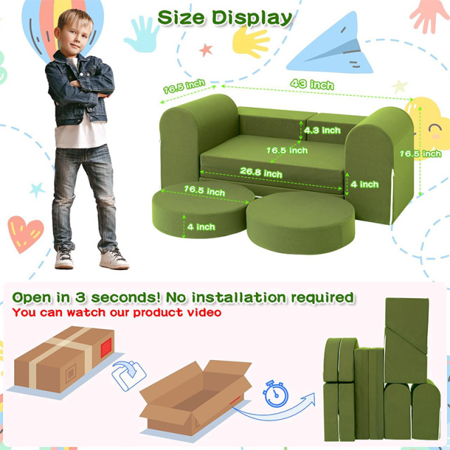 Factory Direct Custom Convertible Kids Play Couch, OEM Modular Foam Building Block Sofa for Toddlers