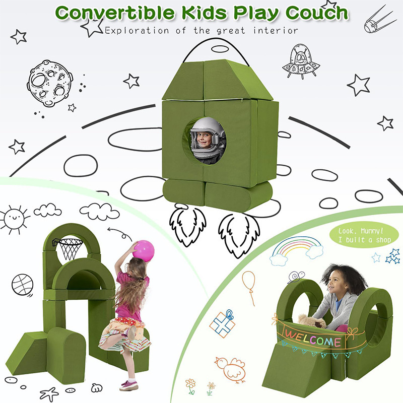 Factory Direct Custom Convertible Kids Play Couch, OEM Modular Foam Building Block Sofa for Toddlers