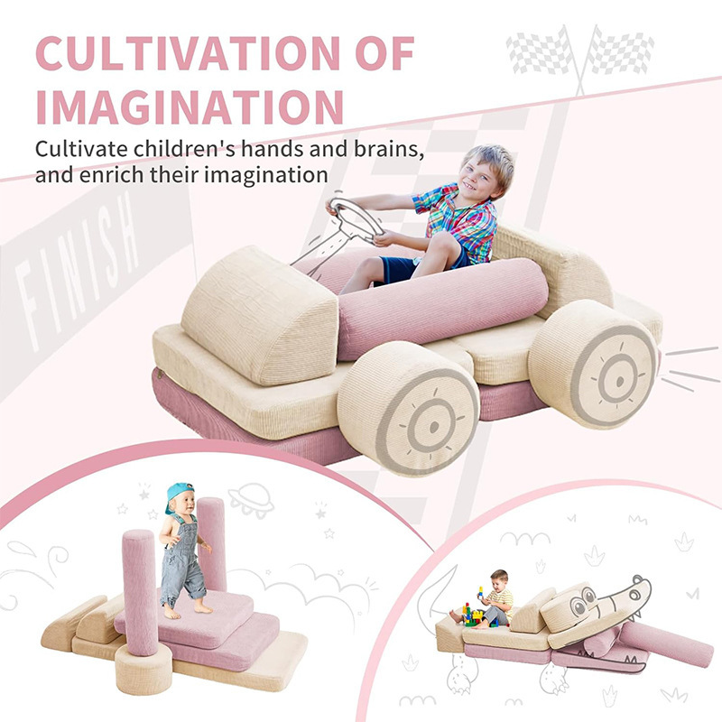 Factory Direct 10PCS Kids Modular Play Couch, OEM Toddler Climbing Foam Sofa with Removable Corduroy Cover