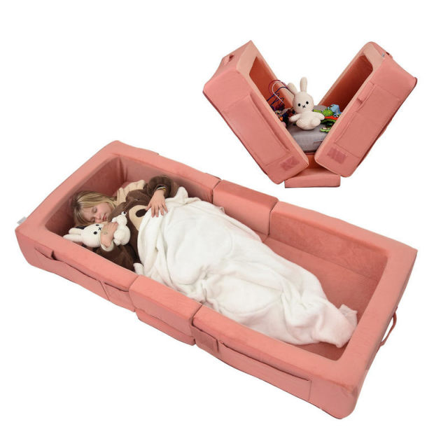 Custom Portable Toddler Travel Bed, Foldable Kids Sofa Bed & Playpen with Vacuum Compression Packaging, Multifunctional Foam Floor Crib for Sleeping & Playing