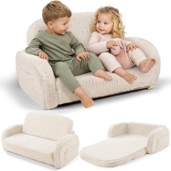 Custom Kids 2-in-1 Convertible Sofa & Lounger, Sherpa Fleece Foldable Toddler Couch, Washable Floor Chair for Reading, Napping & Play