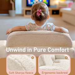 Custom Kids 2-in-1 Convertible Sofa & Lounger, Sherpa Fleece Foldable Toddler Couch, Washable Floor Chair for Reading, Napping & Play