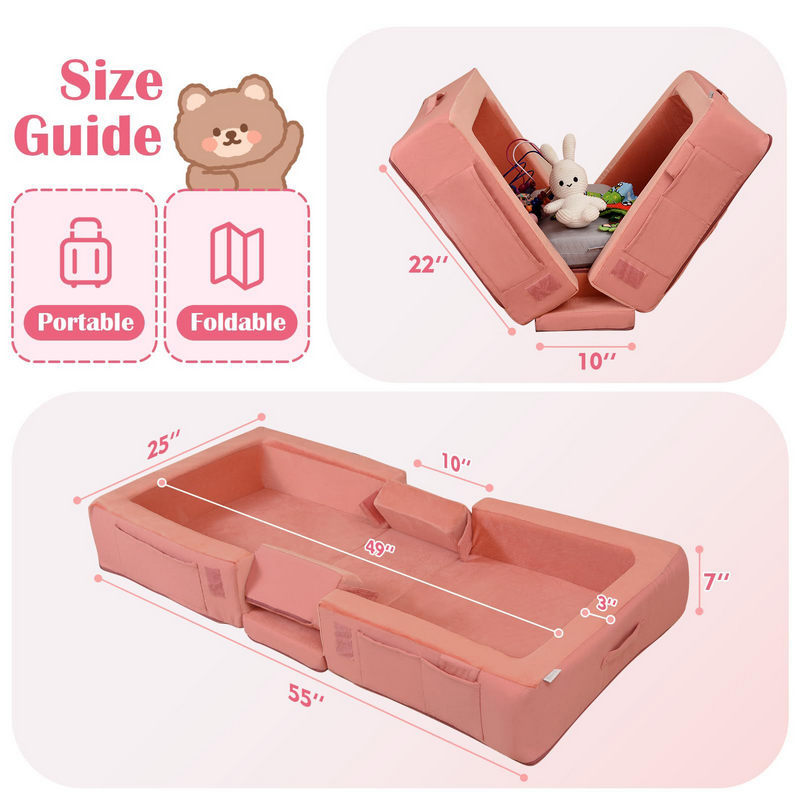 Custom Portable Toddler Travel Bed, Foldable Kids Sofa Bed & Playpen with Vacuum Compression Packaging, Multifunctional Foam Floor Crib for Sleeping & Playing