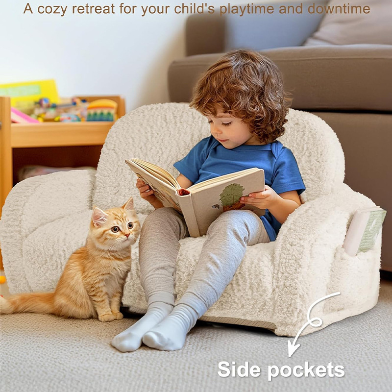 Custom Kids 2-in-1 Convertible Sofa & Lounger, Sherpa Fleece Foldable Toddler Couch, Washable Floor Chair for Reading, Napping & Play