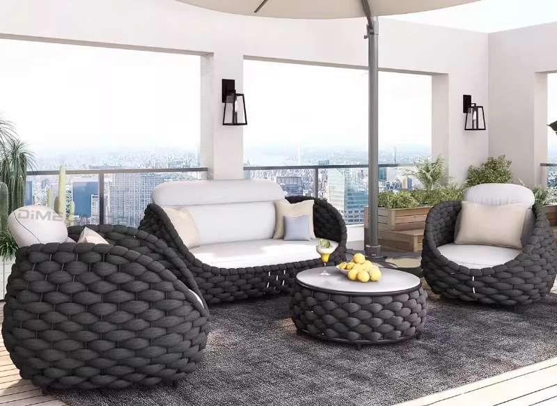 ordic Style Patio Sunproof Sofa, Balcony Small Space Lazy Sofa Chair