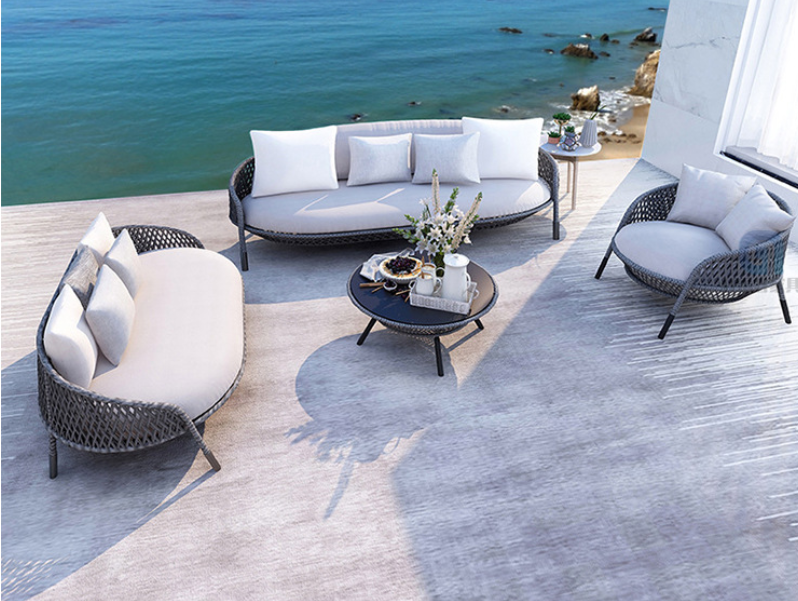 Minimalist Aluminum Alloy Outdoor Sofa, Wear-resistant Leisure Sofa for Courtyard Garden