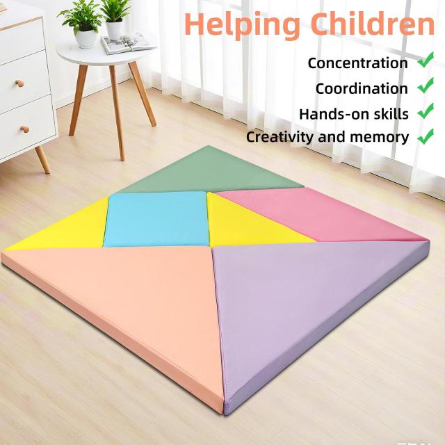 Custom Soft Foam Tangram Play Mat, Kids Indoor Anti-fall Soft Climbing Puzzle Mat, Toddler Educational Soft Play Floor Mat