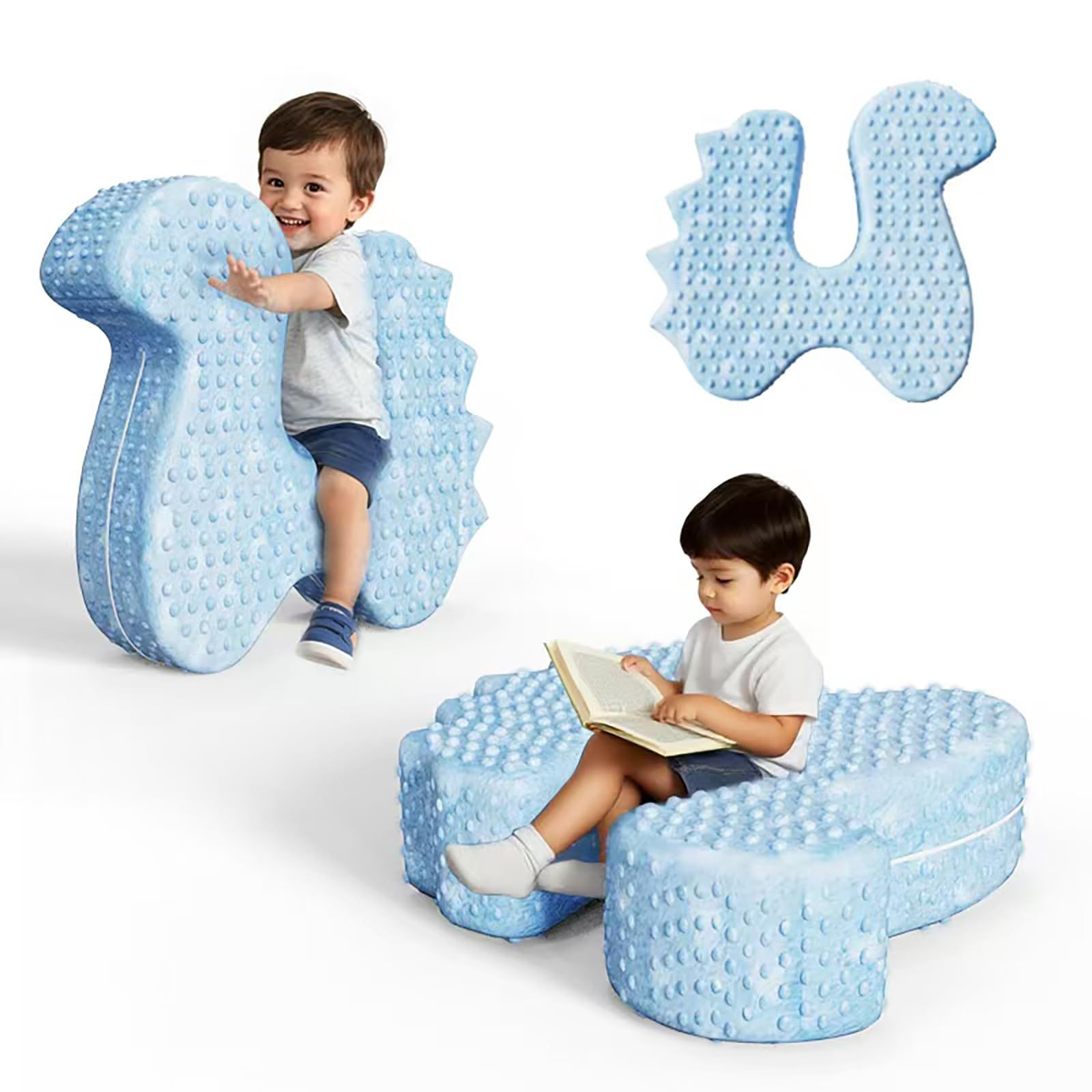 Custom Dinosaur Shape Kids Sensory Bean Cushion, Dot Minky Lazy Floor Sofa Pad, Compression Sponge Toddler Tactile Sitting Cushion