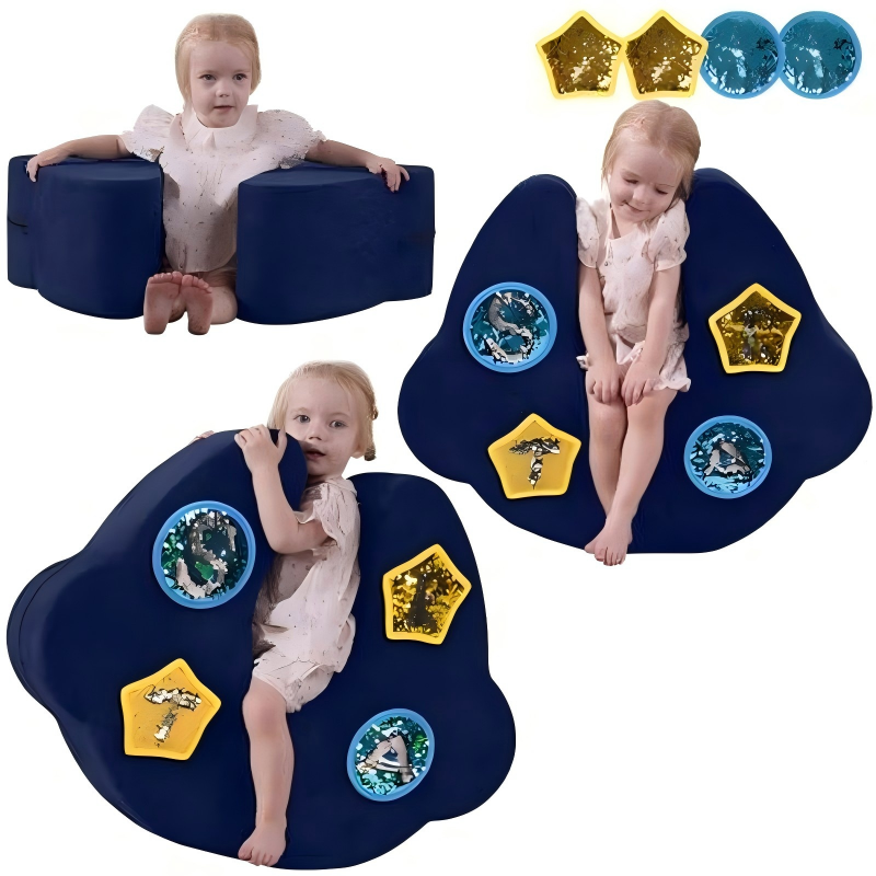 Custom Kids Sensory Squeeze Chair, Cloud Shape Compression Foam Floor Sofa with Removable Sequin Sensory Pads, Autism Support Toddler Floor Cushion