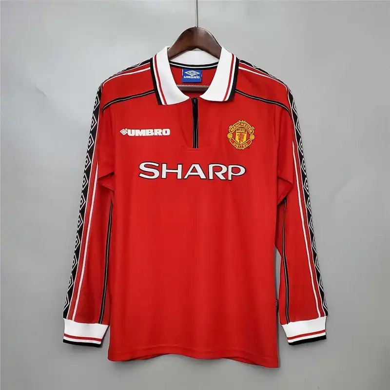 1998-00 Manchester United Beckham #7 Retro Jersey Home Long Sleeve