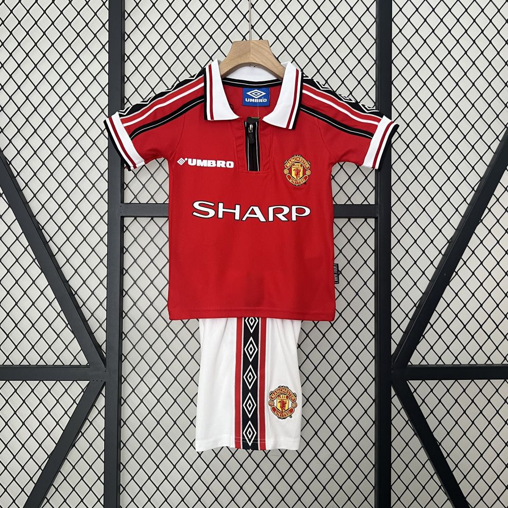 Manchester United 98-99 Home Retro Kid Kits Children Sets Jerseys