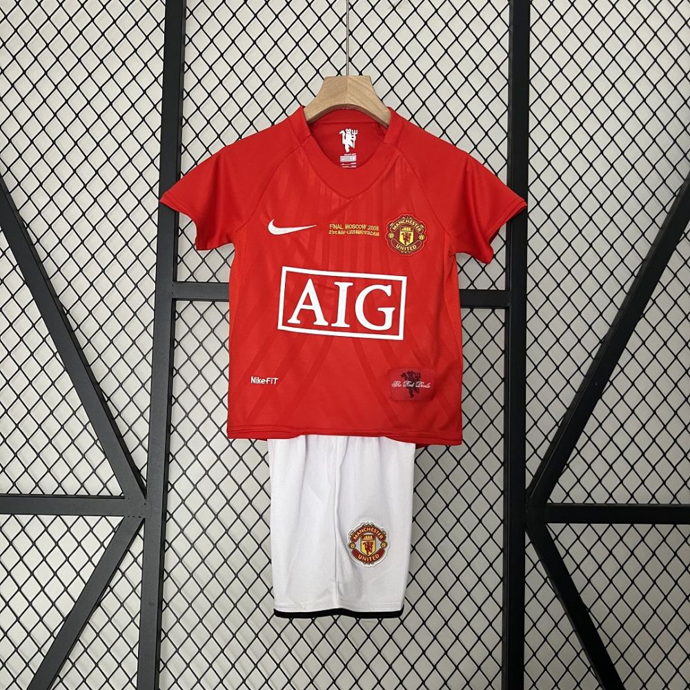 Manchester United 07-08 Home Retro Kids Kits Champions League Version Jerseys