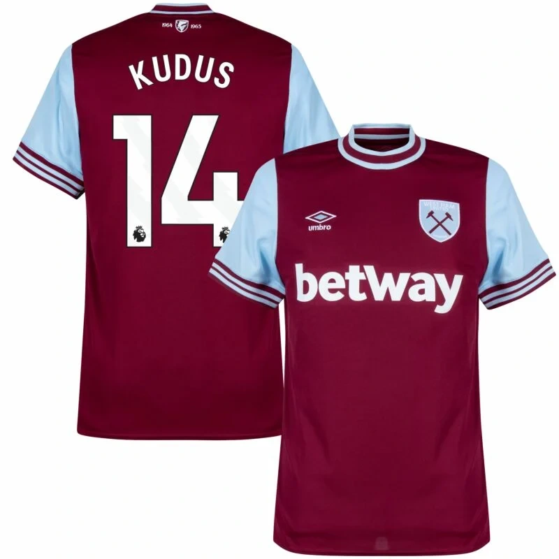 West Ham United Home Kudus 14 Shirt 2024-2025 Player version Size：S-2XL（Non-Customize）