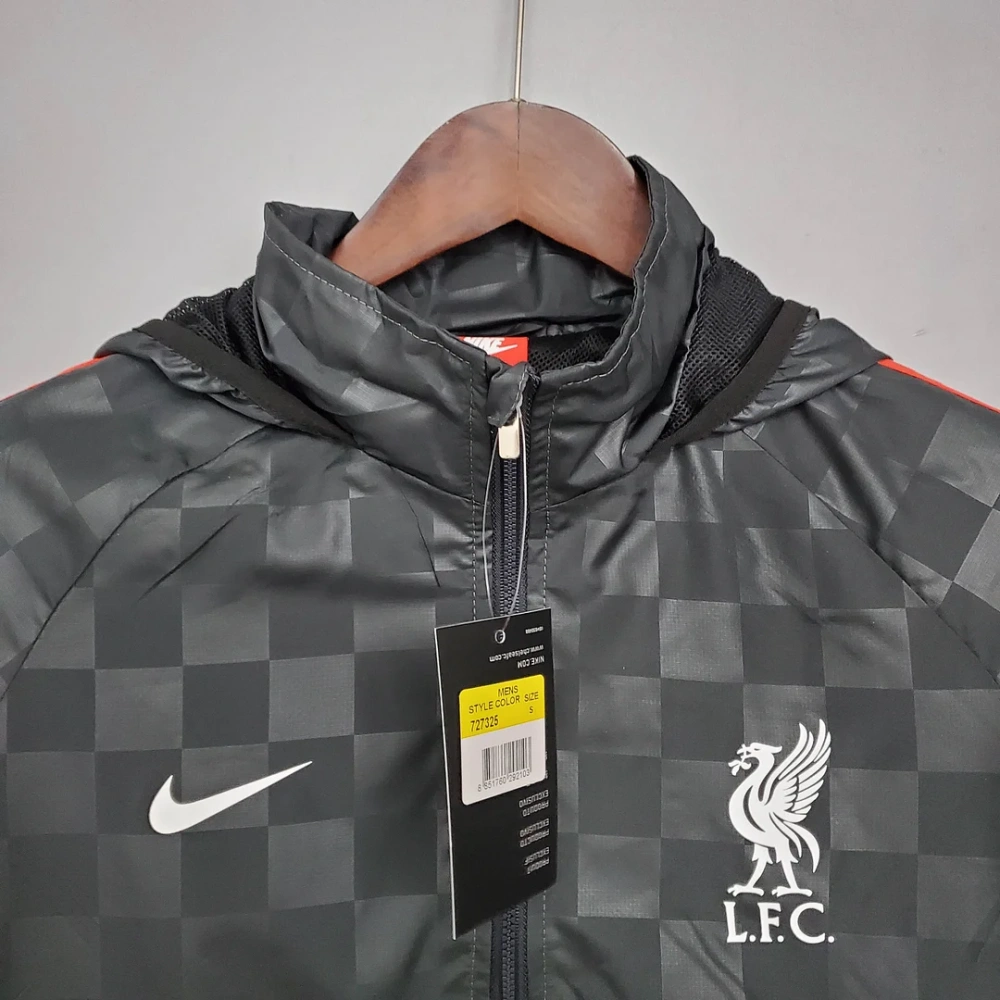 Liverpool Windbreaker Black-Grey Plaid Soccer Jersey 2021/2022