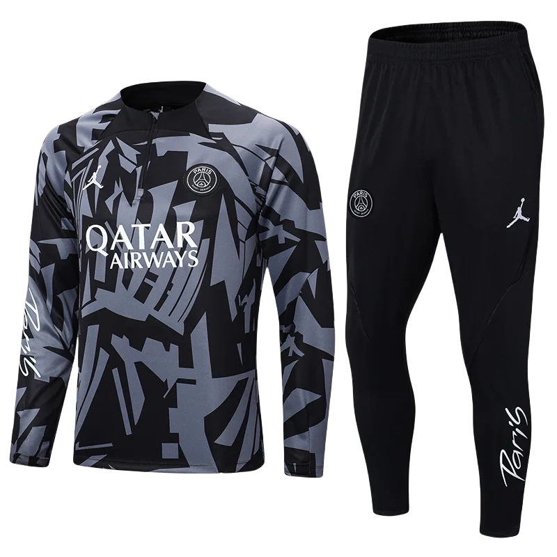 2024/2025 Paris Saint-Germain Half-Pull Training Suit Black Gray Football Shirt