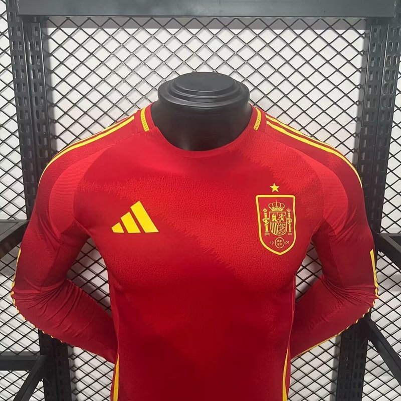 Spain 2024-25 Euro Home Long Sleeves Jersey Player Version