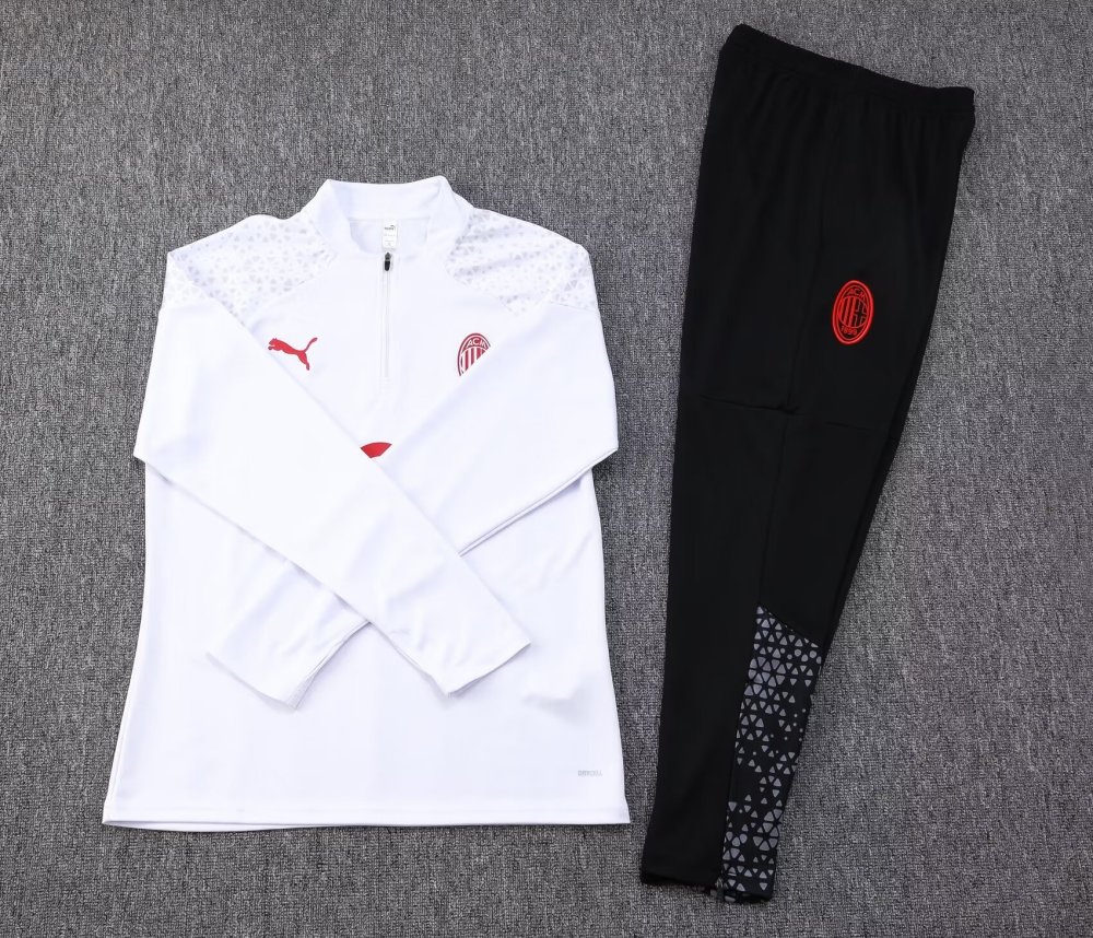 2023/2024 AC Milan Half Pull Training Wear White Football Jersey 1:1 Thailand Quality Suit
