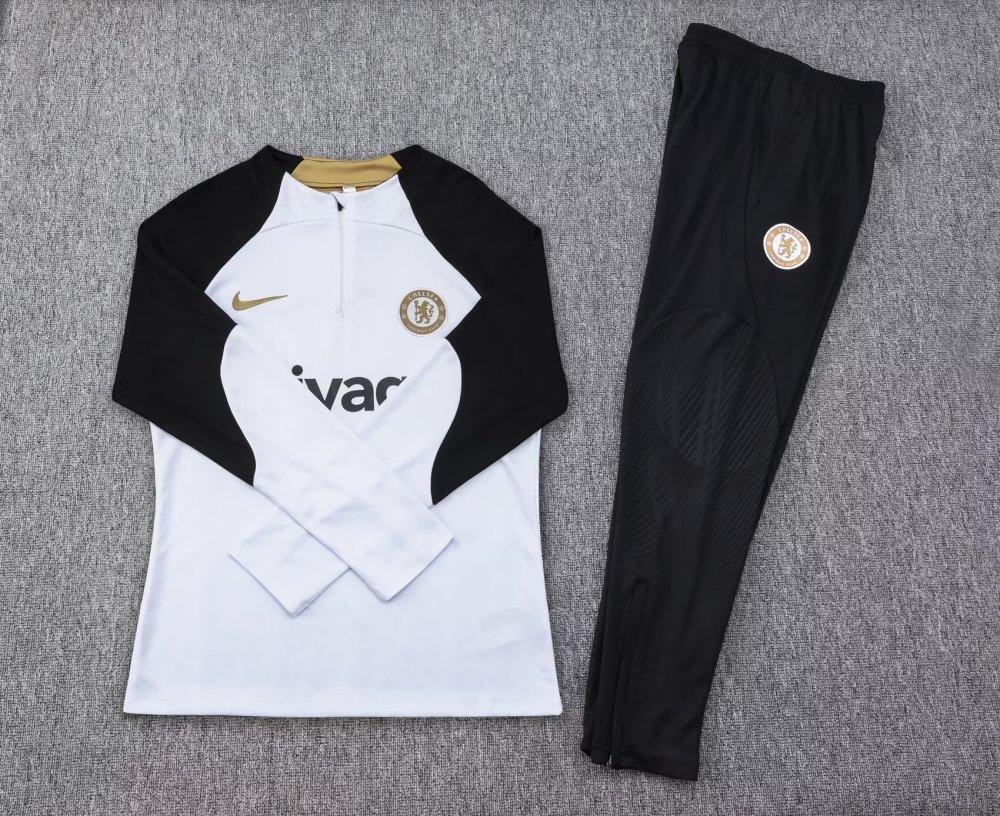 2023/2024 Chelsea Half Pull Training Wear White Football Shirt 1:1 Thailand Quality Suit