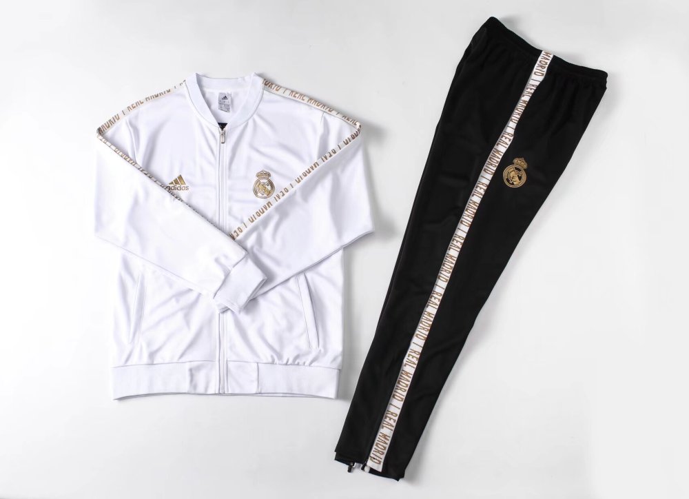 2019/2020 Real Madrid Long Zip Jacket White Football Shirt Set
