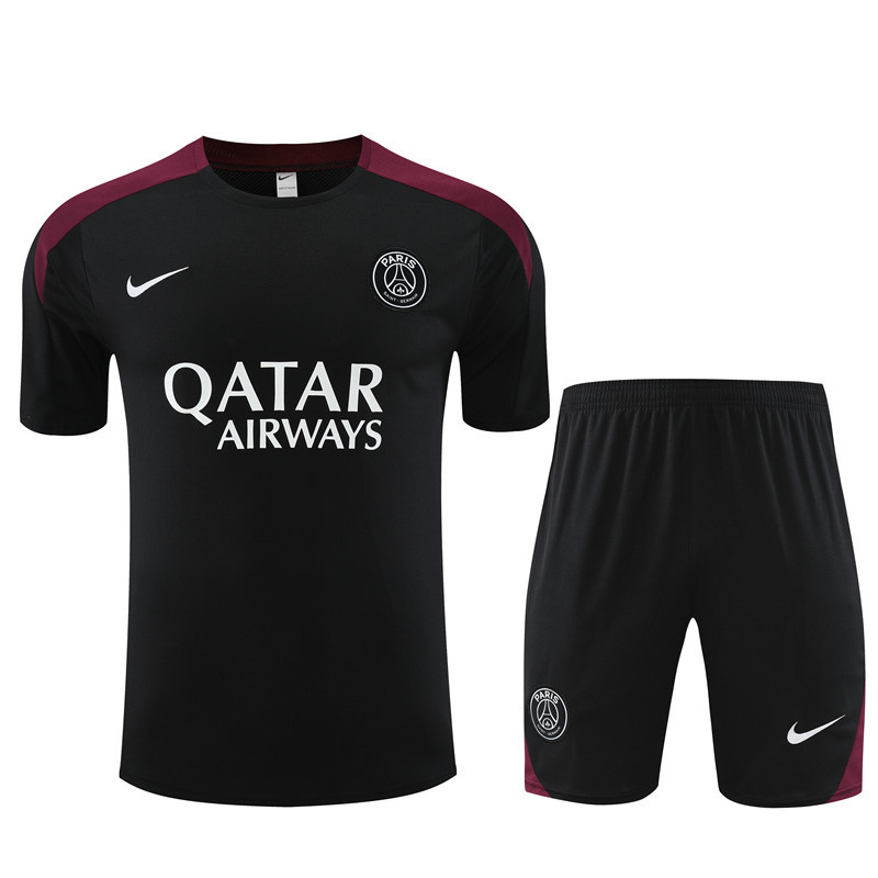 24-25 short-sleeved training suit psg paris saint germain black