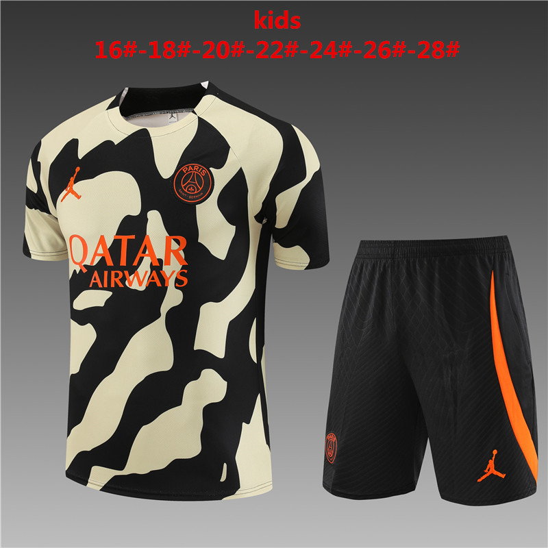 23-24-Short-sleeved training uniform Jordan Paris black and yellow [camouflage style]