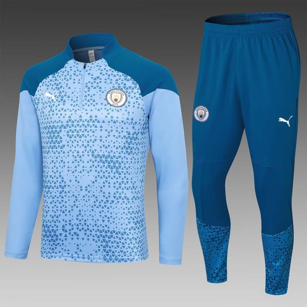 2023/2024 Manchester City Half-Pull Training Suit blue Football Shirt 1:1 Thai Quality Set