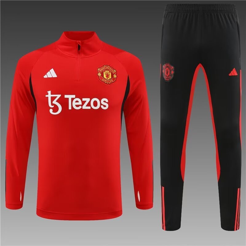 2023/2024 Manchester United Half Pull Training Wear Red Football Shirt 1:1 Thailand Quality Suit