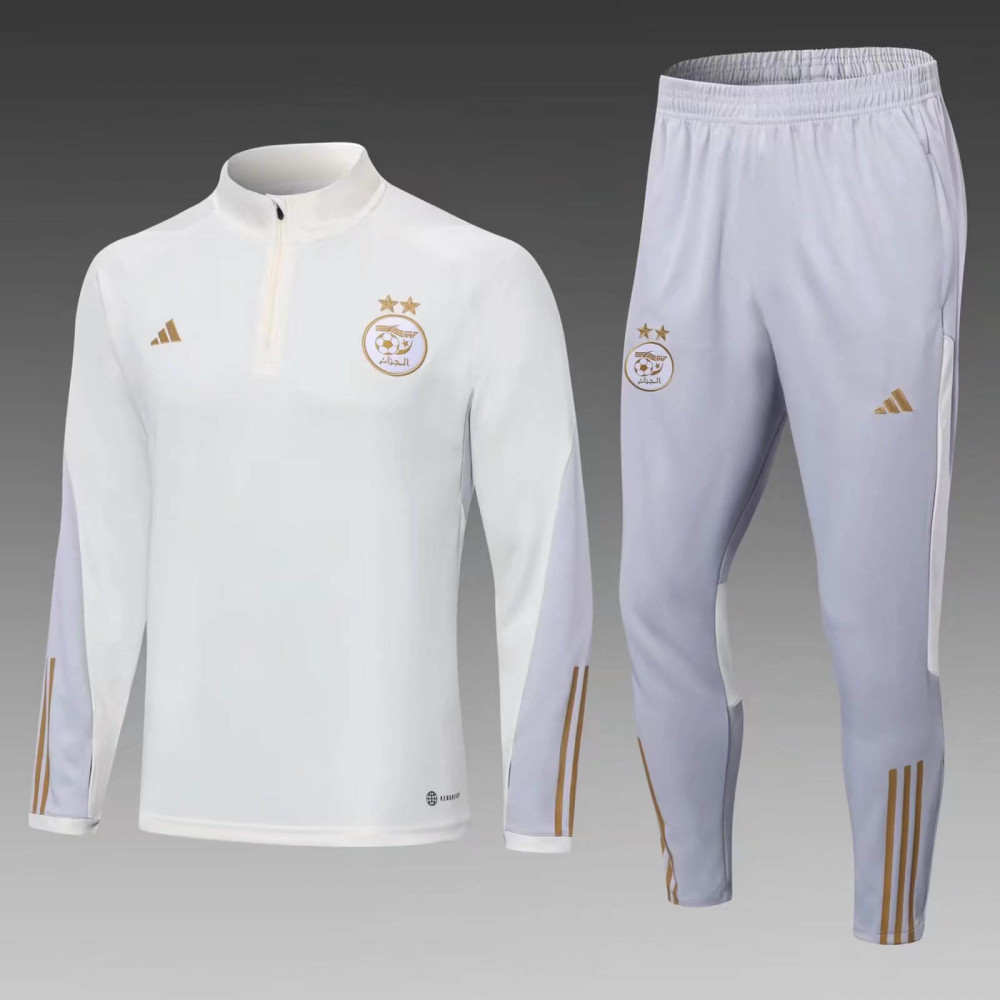 2022 Algeria National Team Half-Pull Training Suit White Shirt Set