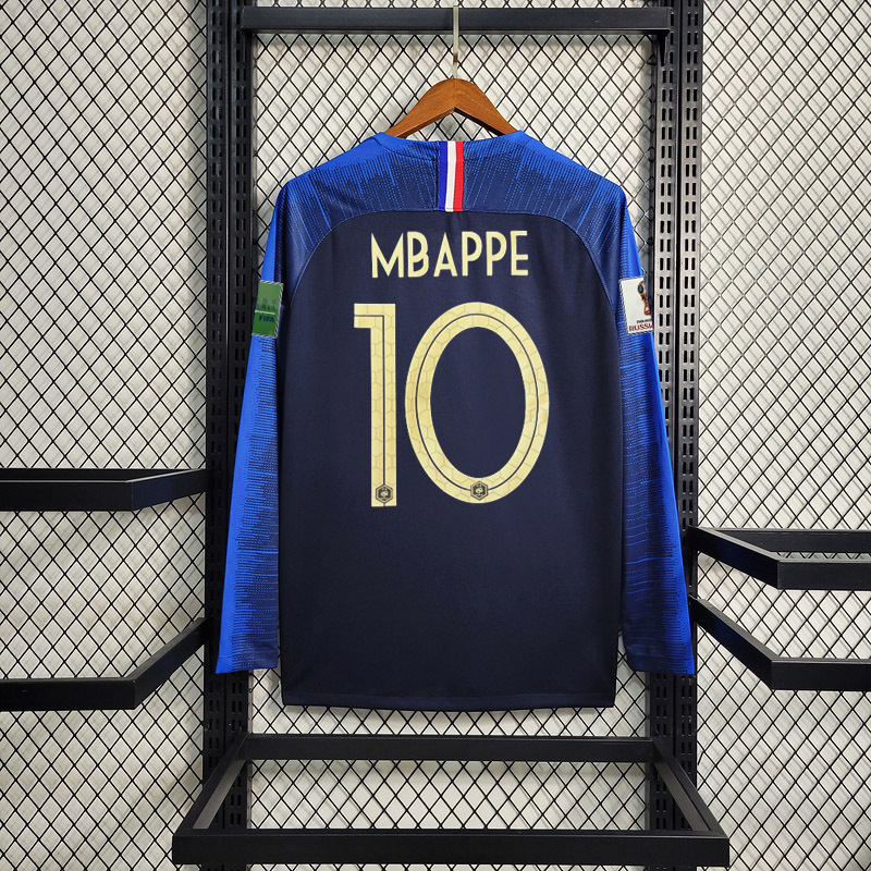 Retro Version 2018 World Cup France Home Long Sleeve  Mbappe #10 Griezmann Coman Kante Pogba Soccer Football jersey retro