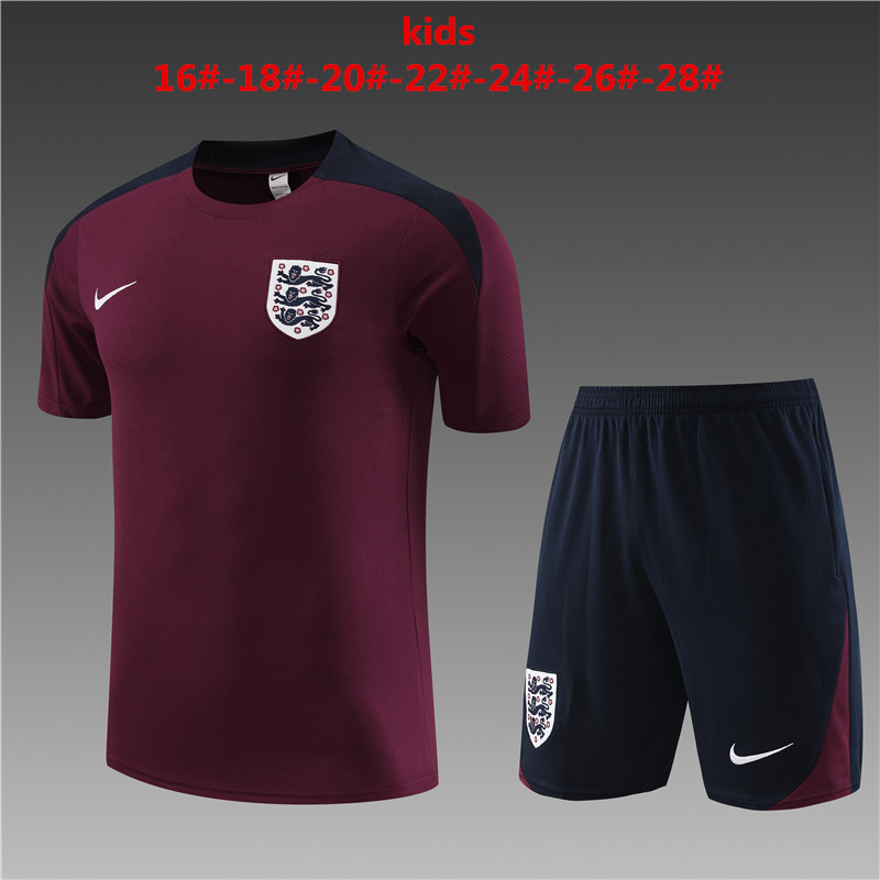 24-25-Short-sleeved training suit England maroon