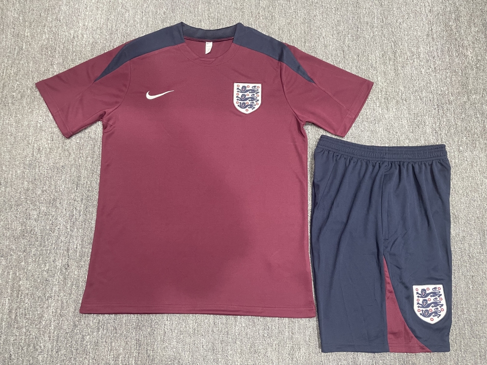 24-25-Short-sleeved training suit England maroon