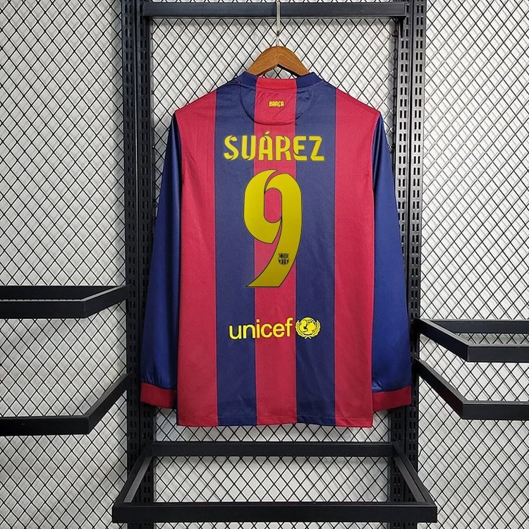 Retro 2014-15 Barcelona Home Long Sleeve MESSI PIQUE XAVI A.INISTA SUAREZ NEYMAR JR Football jersey retro
